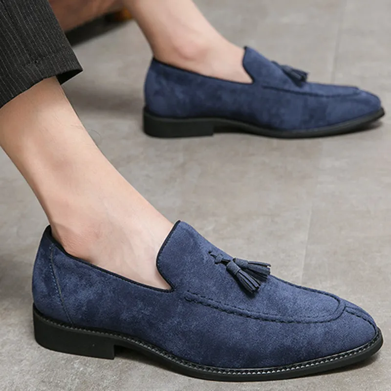 Men's faux suede tassels loafers shoes Chunky Heeled Loafers