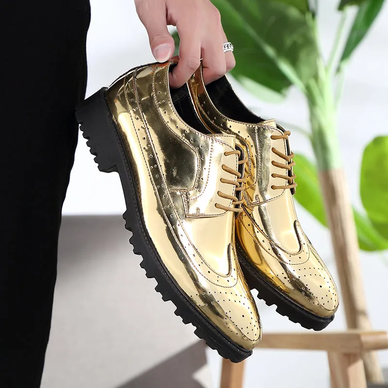 Mining Work Boots Men's Glitter Lace-up Metallic Oxfords Shoes