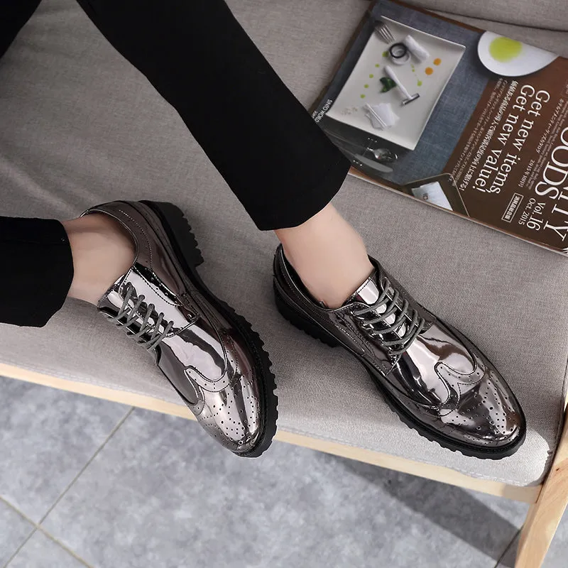 Wide Foot Work Boots Men's Glitter Lace-up Metallic Oxfords Shoes