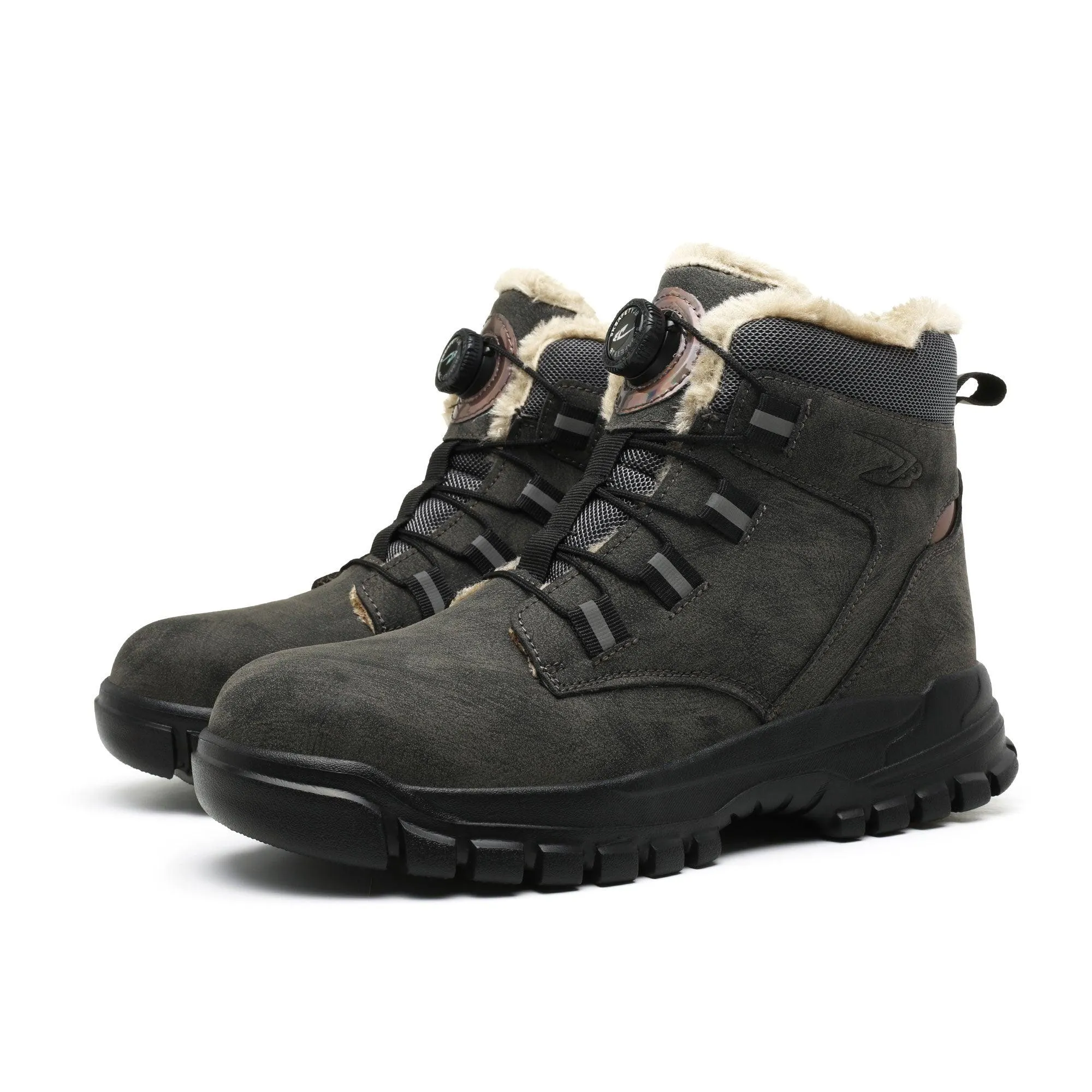 Sierra Wide Square Toe Work Boots Men's HeatWave Steel Toe Winter Boots - Fleece Lining & Knob Lacing | B317