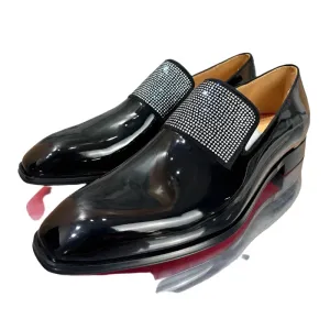 Men's Luxury Black Patent Leather Loafers - Handmade Rhinestone Slip-On Dress Shoes for Weddings & Formal Events White Penny Loafers