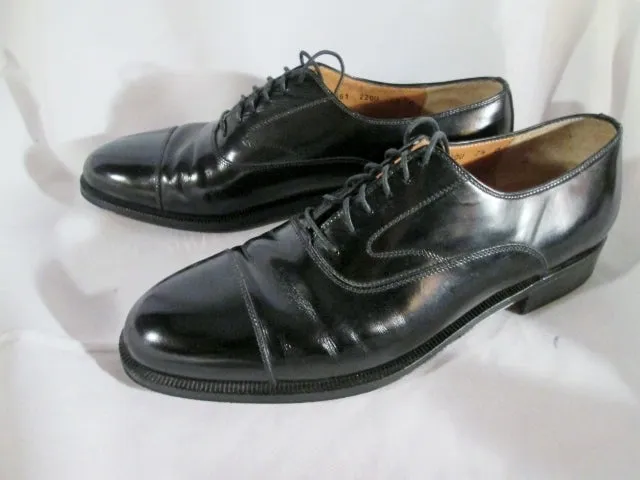 Comfy Loafers Mens SALVATORE FERRAGAMO Patent Leather Cap Toe OXFORD Loafer Shoe 7.5 BLACK Italy