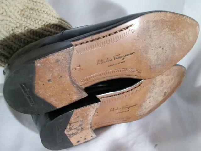 Gold Penny Loafers Mens SALVATORE FERRAGAMO Patent Leather Cap Toe OXFORD Loafer Shoe 7.5 BLACK Italy