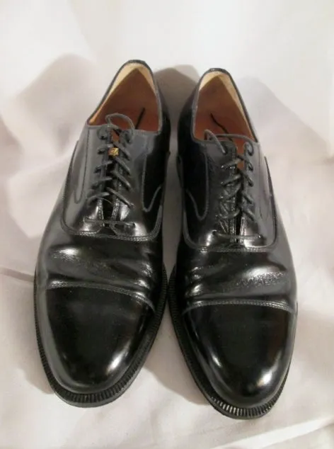 Mens SALVATORE FERRAGAMO Patent Leather Cap Toe OXFORD Loafer Shoe 7.5 BLACK Italy Loafers Lug Sole