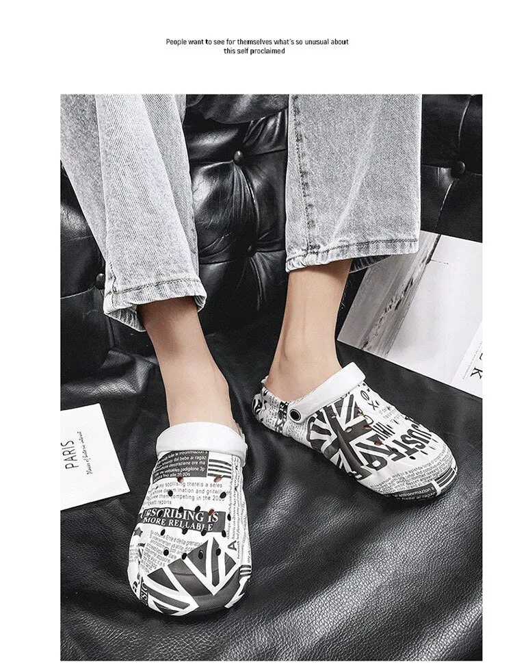 Mens Sandals Summer EVA New Large Size Men's Clogs Lightweight Beach Slippers Breathable Men's Sneaker Sandals Garden Clogs Slippers Oakleaf Hydrangea