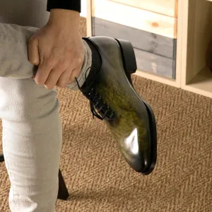 Men's Wholecut Shoes Patina Leather Goodyear Welt Wide Plus Size Green 5679 6 Moc Toe Wedge Work Boots