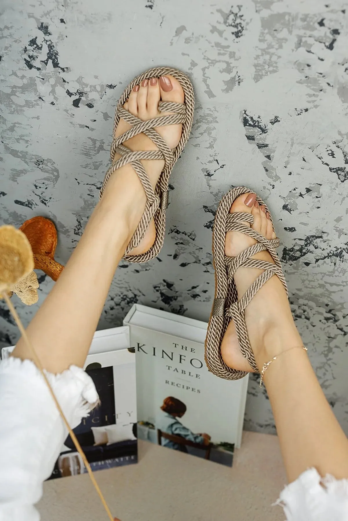 Meyra's Shoes Women's Rope Sandals Flat Strappy Sandals