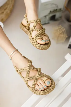 Meyra's Shoes Women's Rope Sandals Lace Up Wedge Heel Sandals