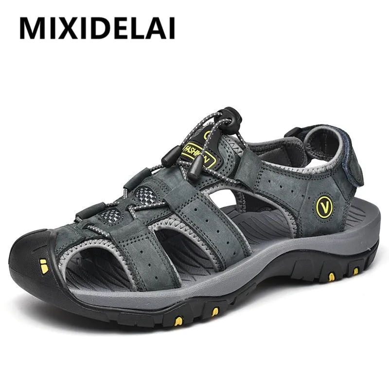 MIXIDELAI Genuine Leather Men Shoes Summer New Large Size Men's Sandals Men Sandals Fashion Sandals Slippers Big Size 38-47 Sandals Ochi Map
