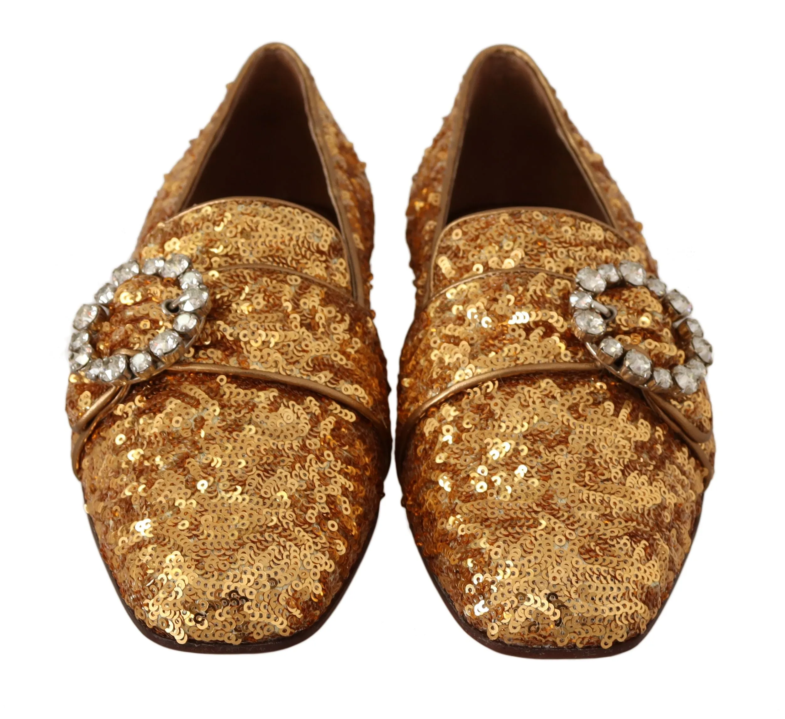 High Loafers Dolce & Gabbana Gold Sequin Crystal Flat Women Loafers Shoes