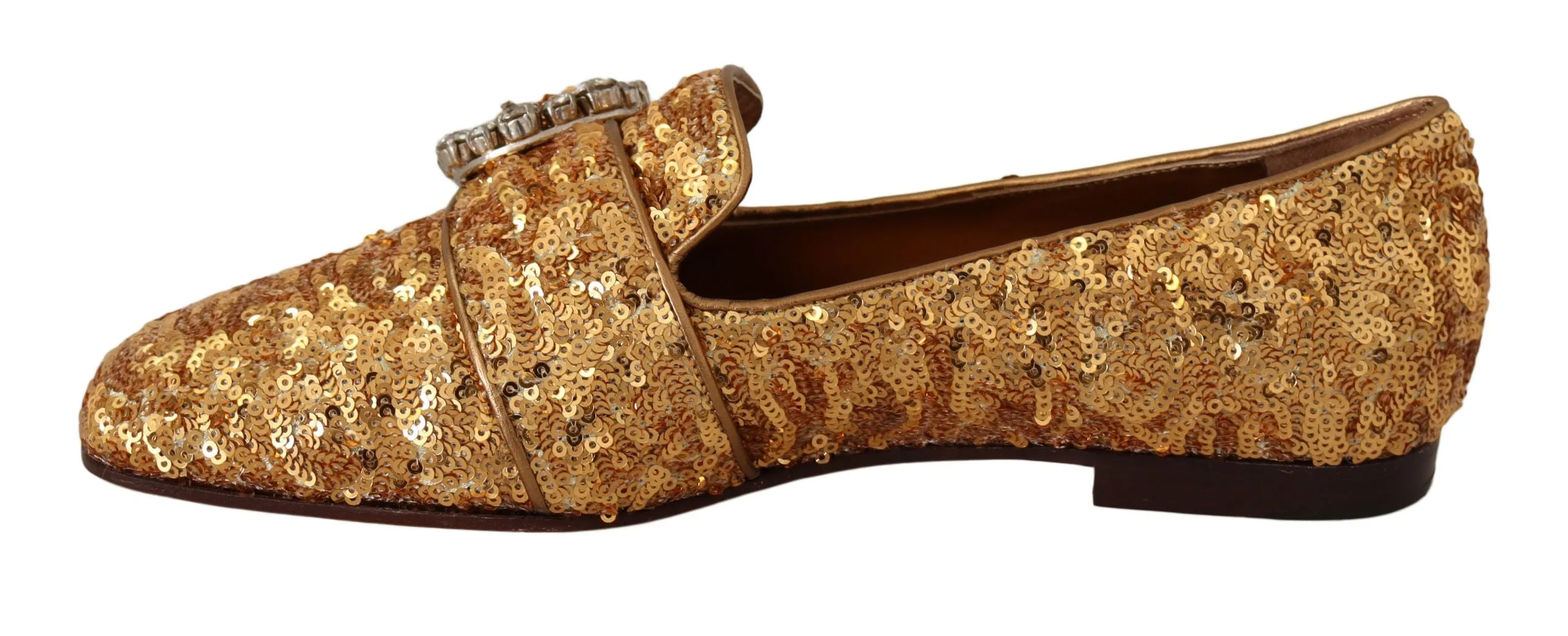 Dolce & Gabbana Gold Sequin Crystal Flat Women Loafers Shoes Ferragamo Suede Loafers
