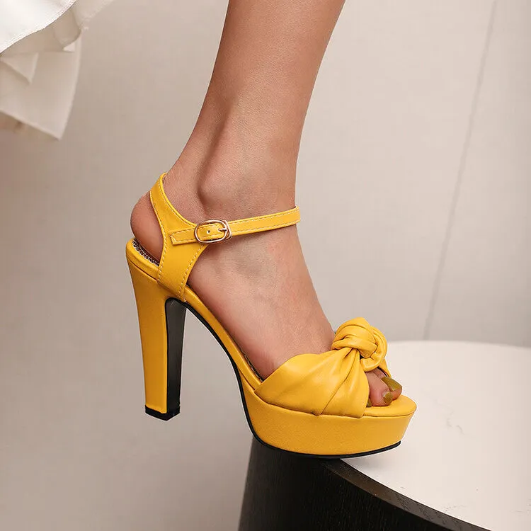 Sandals Prices Women's Pleated Knot Chunky Heel Platform Sandals