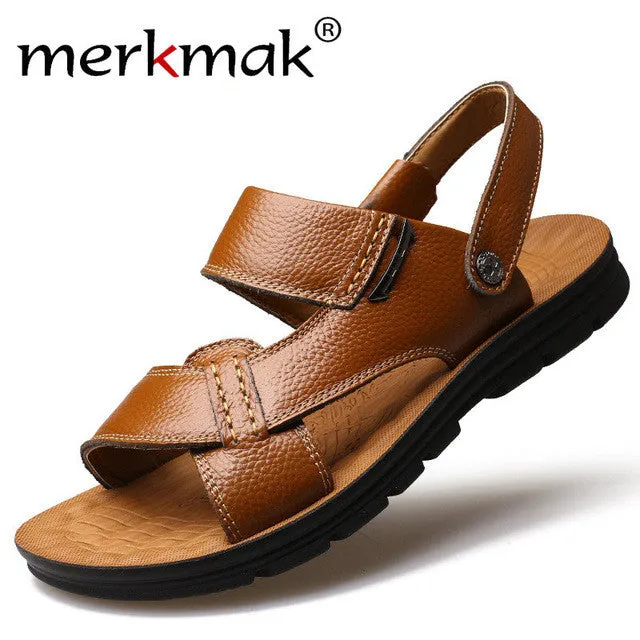 Closed Toe Platform Sandals New Summer Men Beach Sandals Genuine Leather Casual Shoes