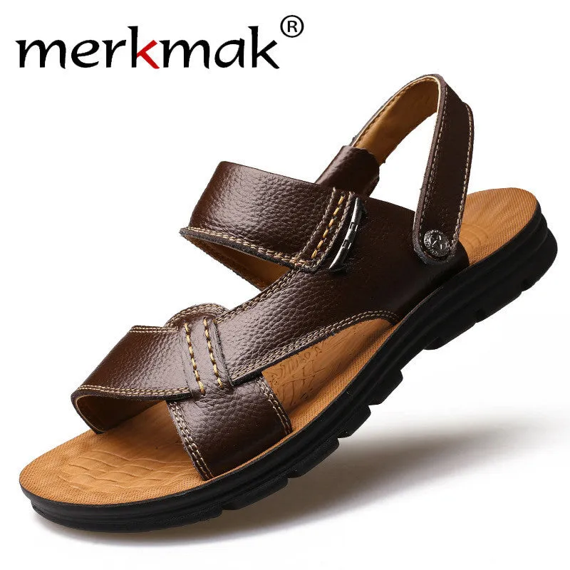 New Summer Men Beach Sandals Genuine Leather Casual Shoes Bahama