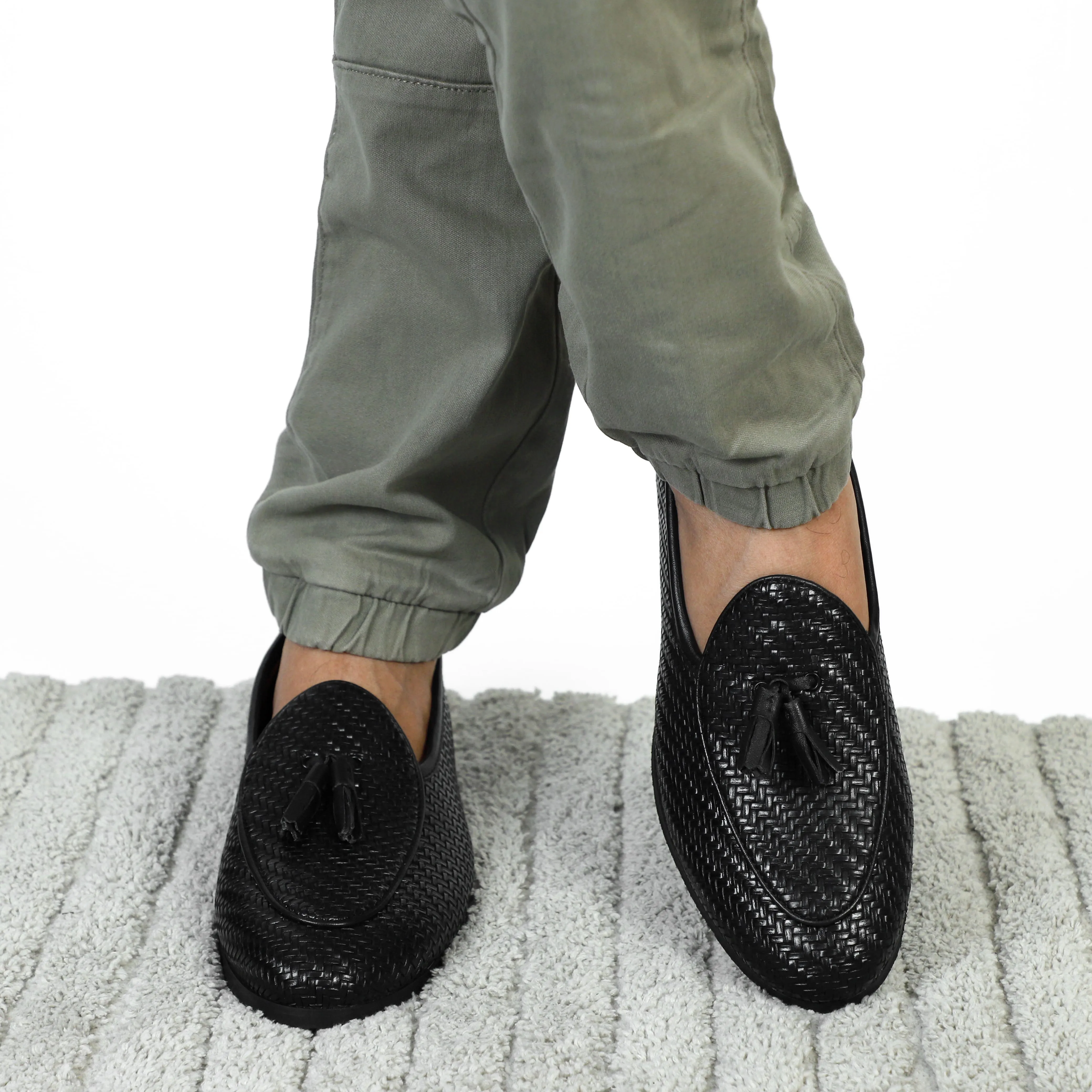 NICHE Black Braided Tassel Loafers Slip On Sneakers Slip On Sneakers Slip On Snow Boots Slip On Steel Toe
