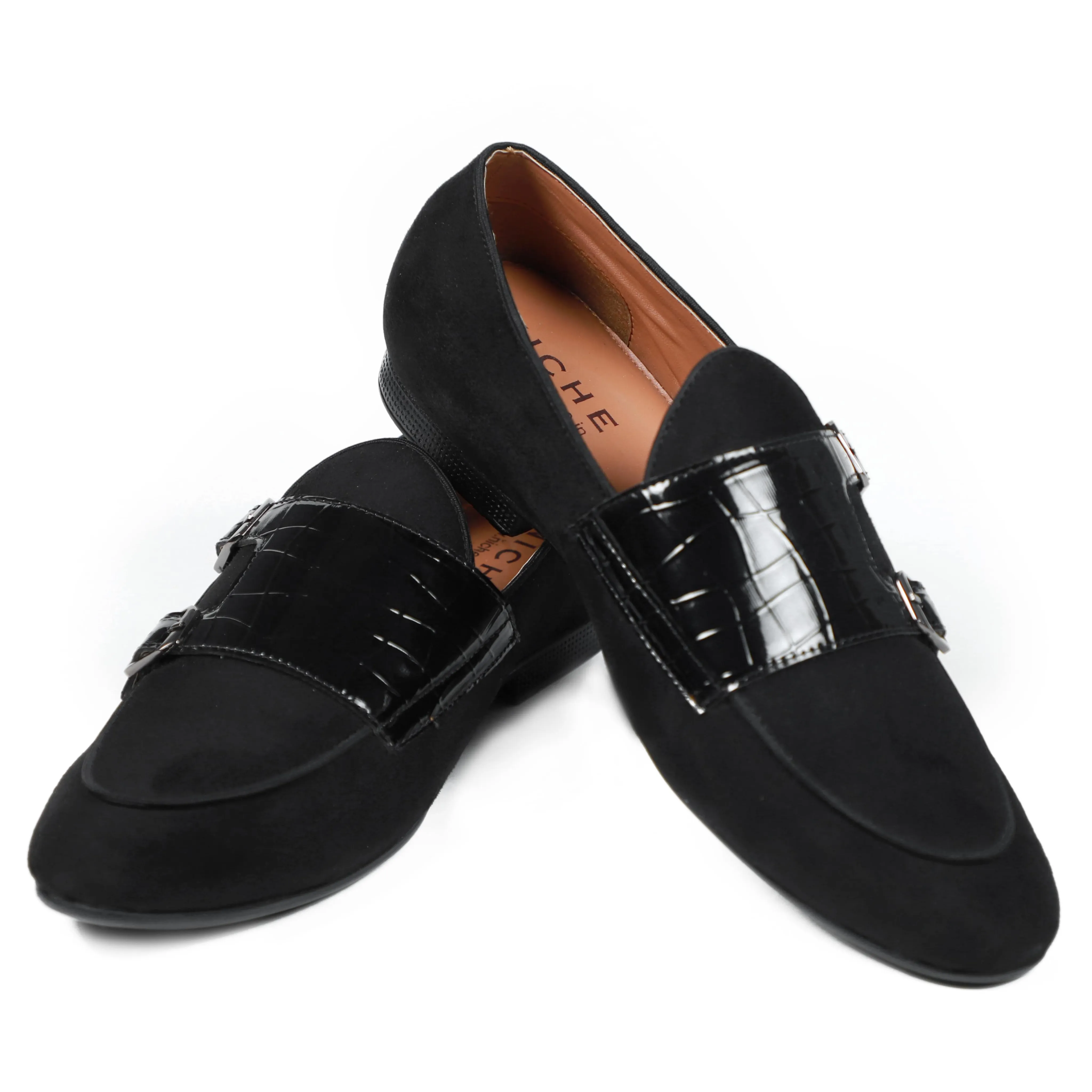 NICHE Black Croc Suede Belgian Loafer Loafers Wedge Heel