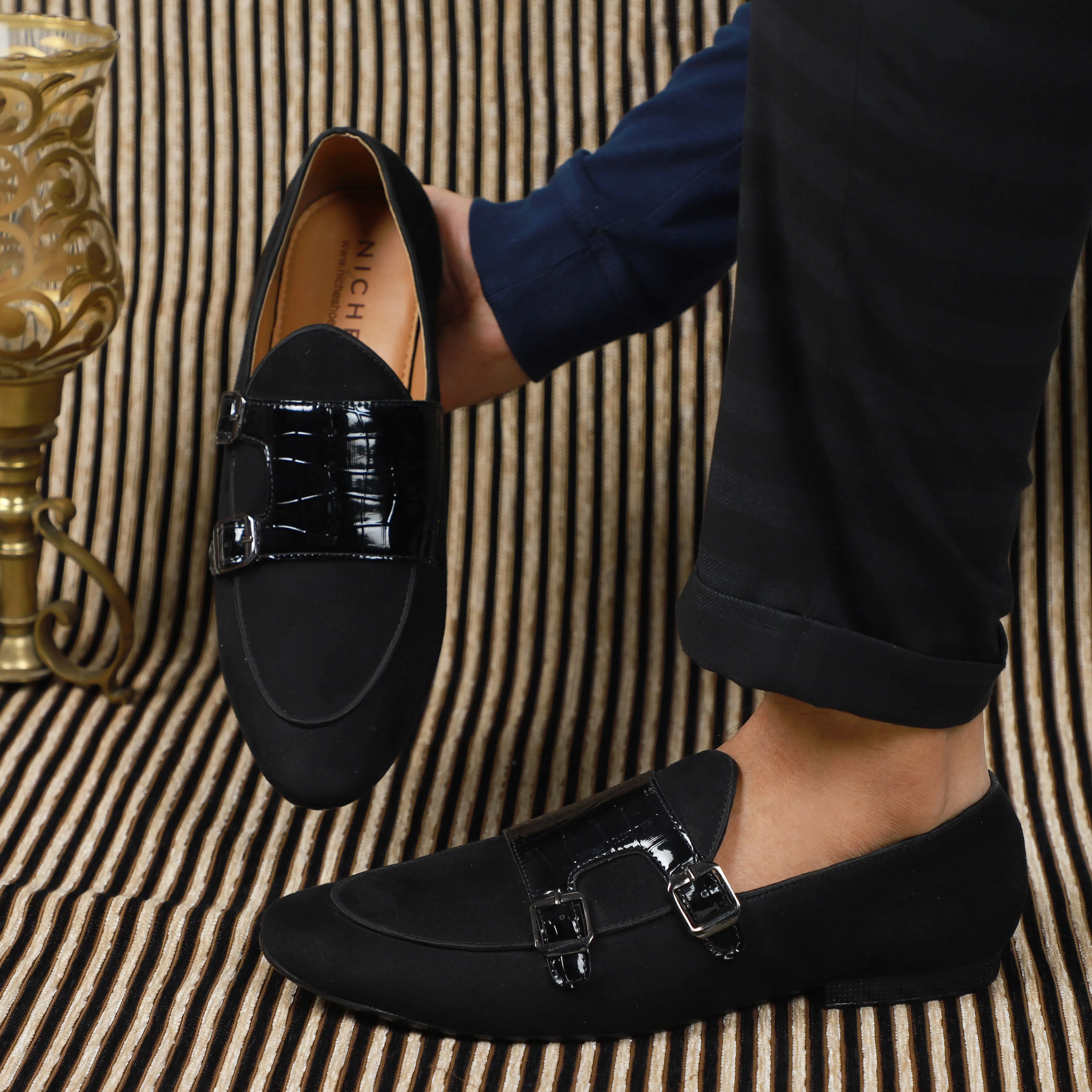 NICHE Black Croc Suede Belgian Loafer Acne Loafers