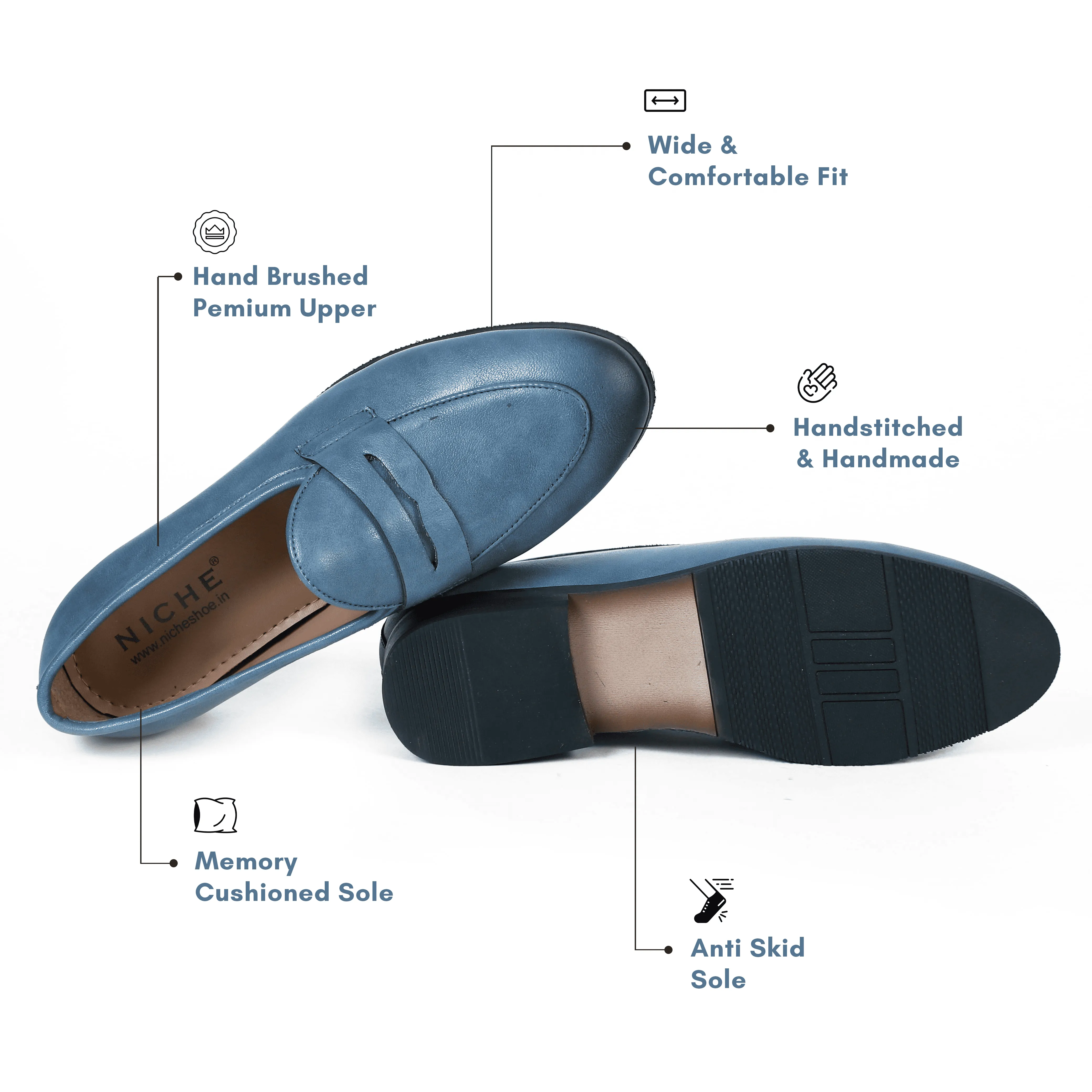 NICHE Elegant Blue Penny Loafers Slip Light