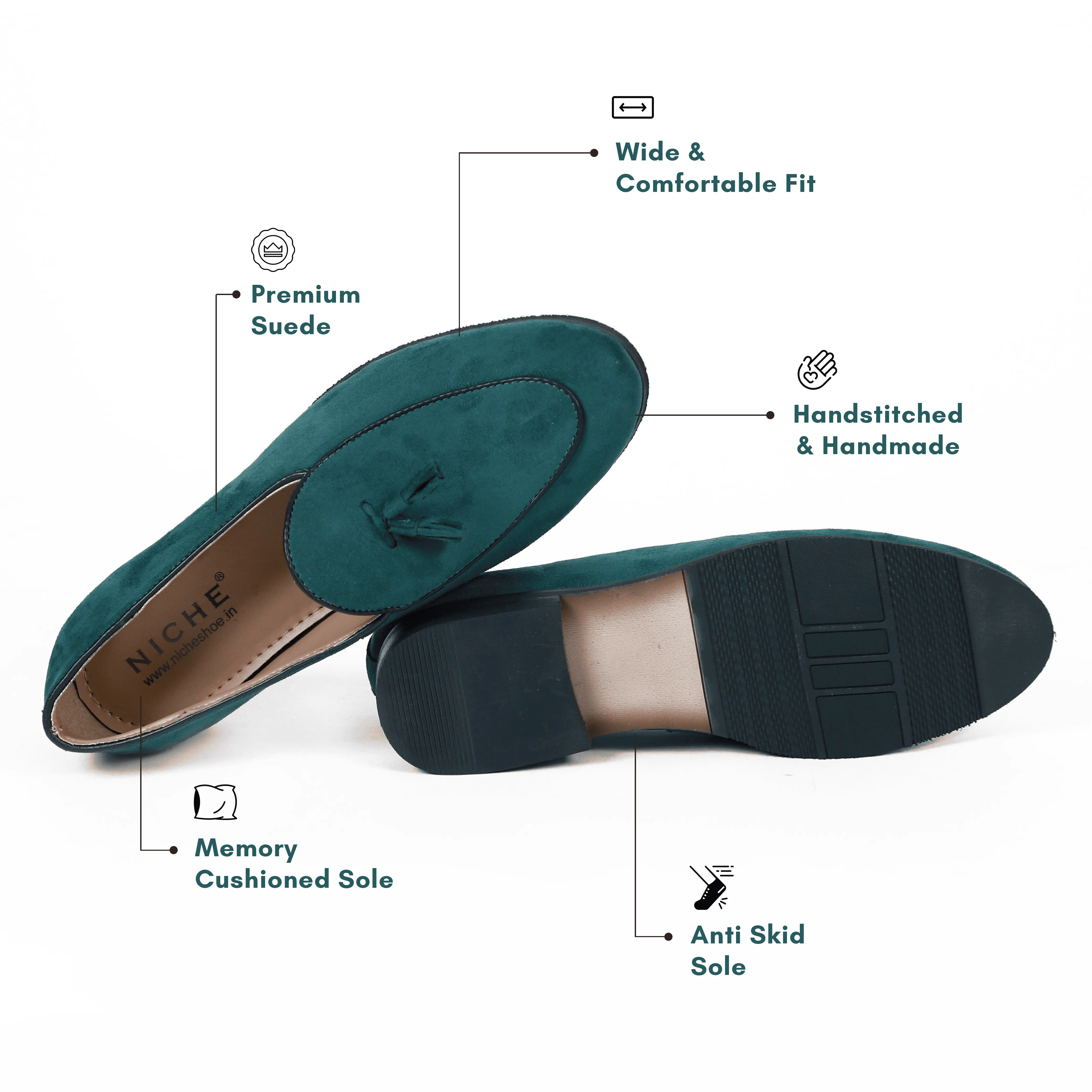 NICHE Green Suede Tassel Loafers Good Slip On Walking Shoes