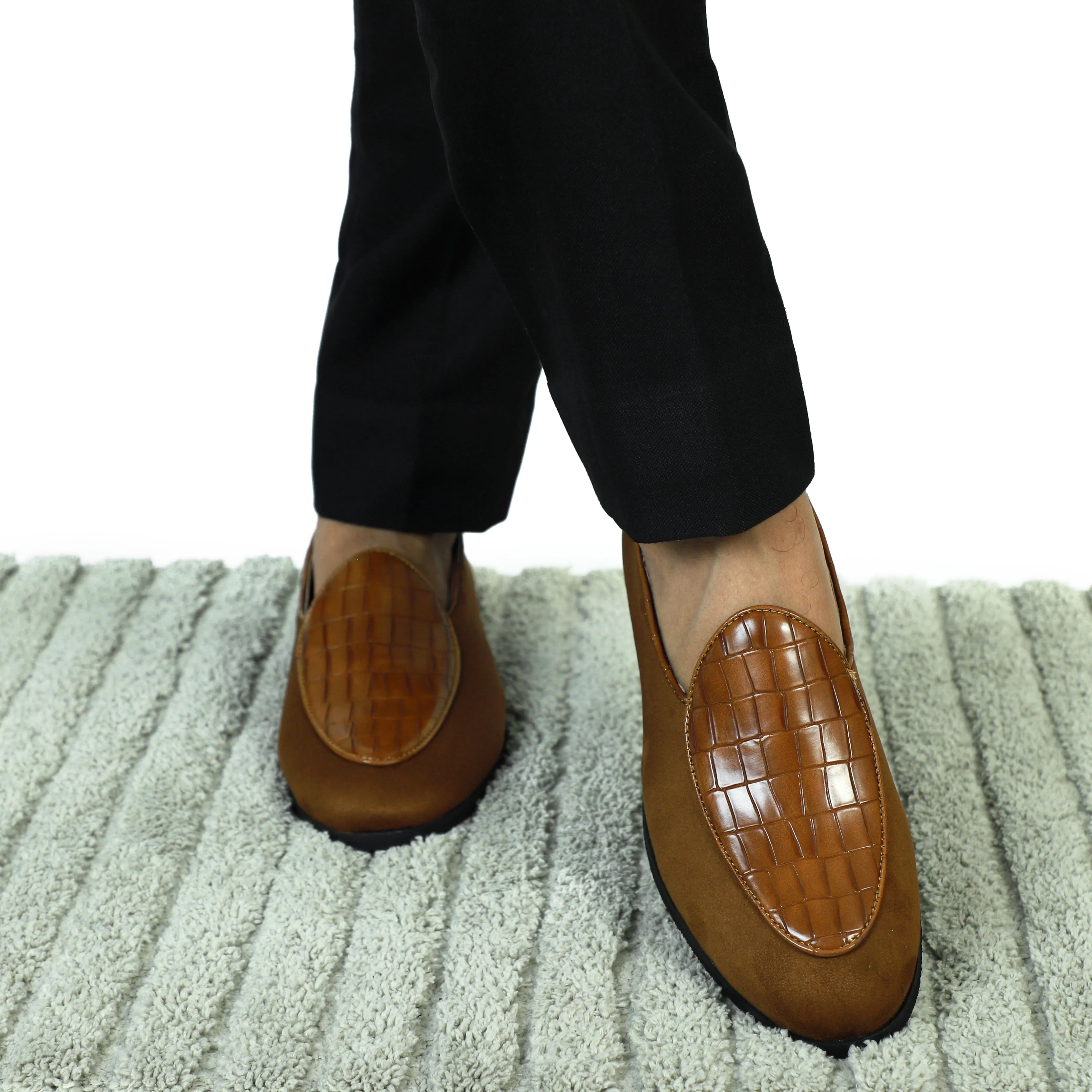 NICHE Zemba Tan Suede Croco Loafers Slip-on Slip Ins