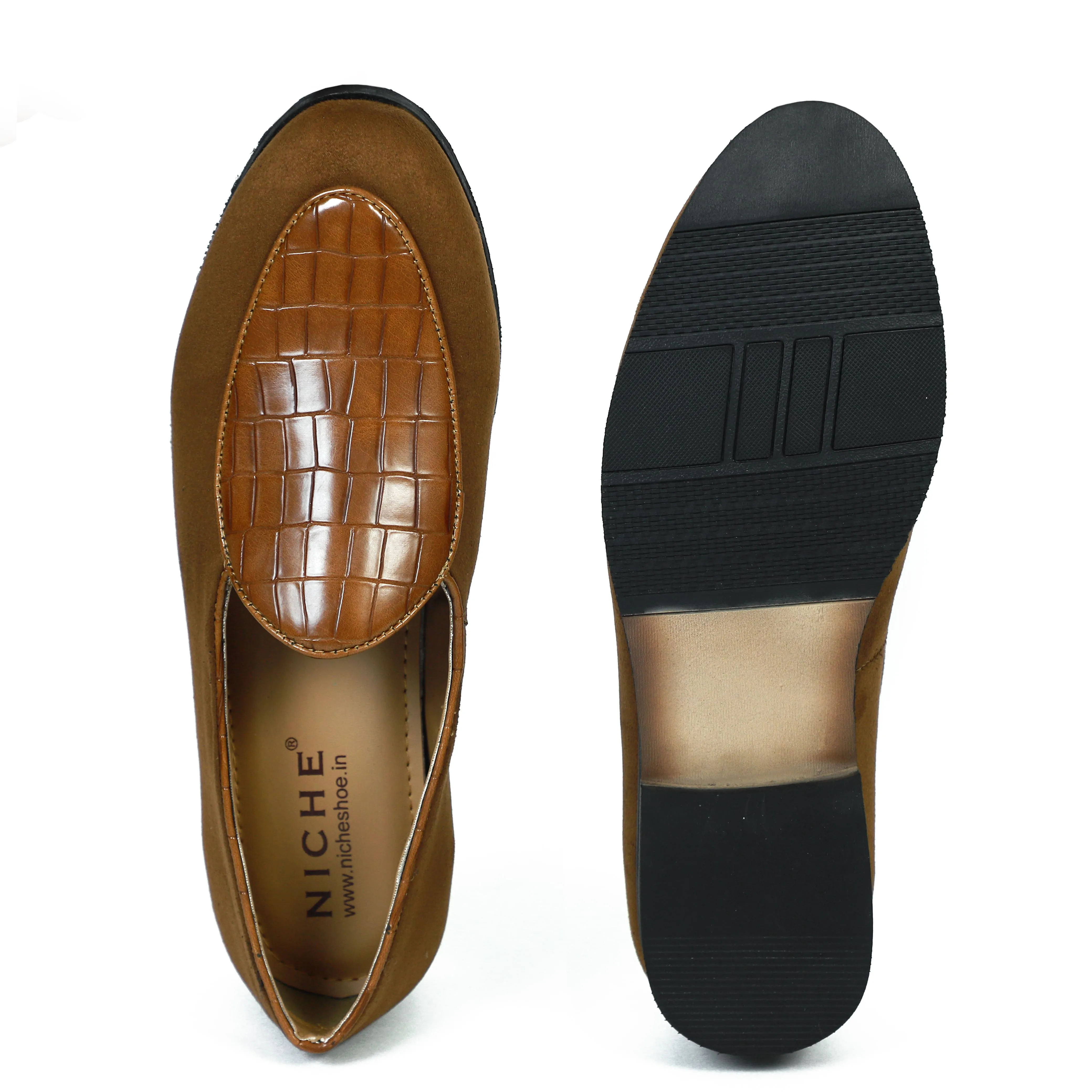 NICHE Zemba Tan Suede Croco Loafers Bass Slip On Sneakers