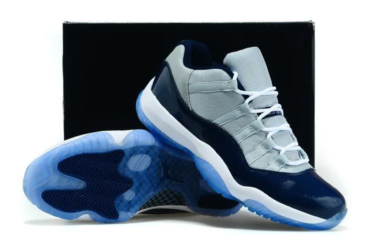 Nike Air Jordan 11 Retro Low Georgetown Grey Navi White  Men Shoes Sale Size US 7, 8, 8.5, 9, 10, 11, 12, 13 Asics Training Shoe