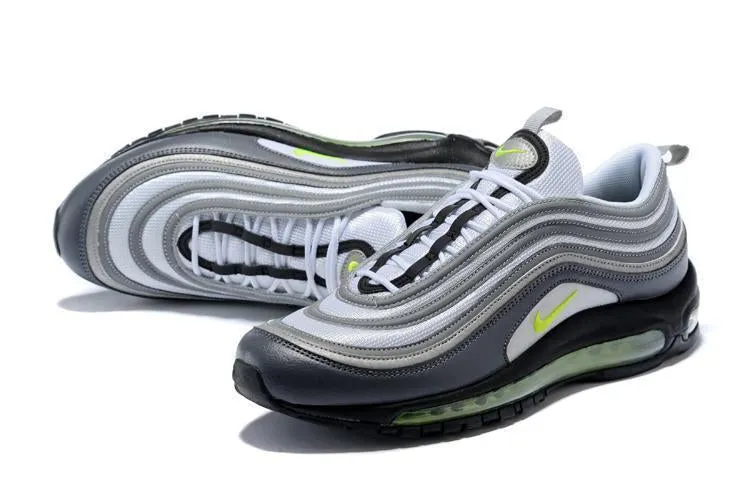 Nike Air Max 97 Carbon Grey Fludredsent Green Shoes Sale Men Size US 7, 8, 8.5, 9, 10, 11 Asics Shoes Promo Code