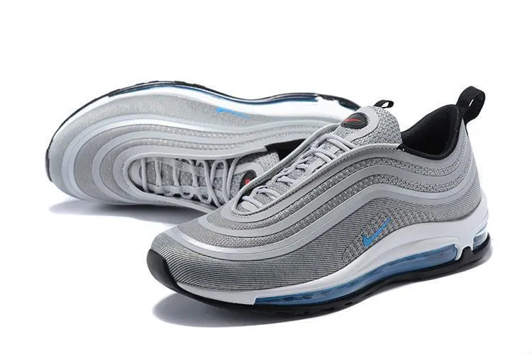 Asics Shoe Lineup Nike Air Max 97 Ultra 17 Silve Grey Blue White Men Shoes Sale Size US 7, 8, 8.5, 9, 10, 11