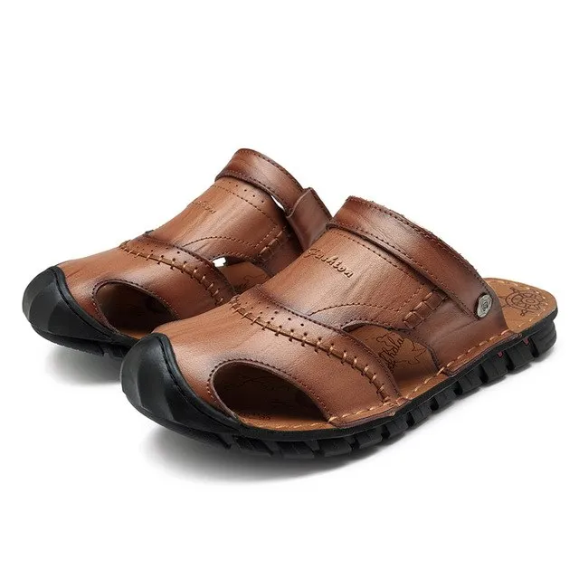 NIS Genuine Leather Fishermen Sandals Men Summer Shoes Two Ways Wear Anti-collision Slip-on Slides Flat Sandals Beach Men Shoes Sandals Exuma Bay Bahamas