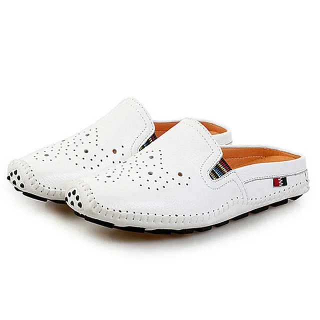 Slippers Bandana NIS New Hollow Out PU Leather Slippers Men Shoes Hand Sewing Soft Soles Casual Shoes Summer Beach Slippers Mens Slides Zapatos