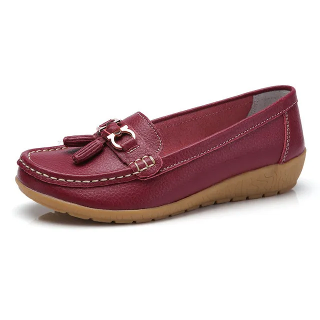 Women Loafers Genuine Leather Flats Slip On Moccasins Shoes Boston Loafers
