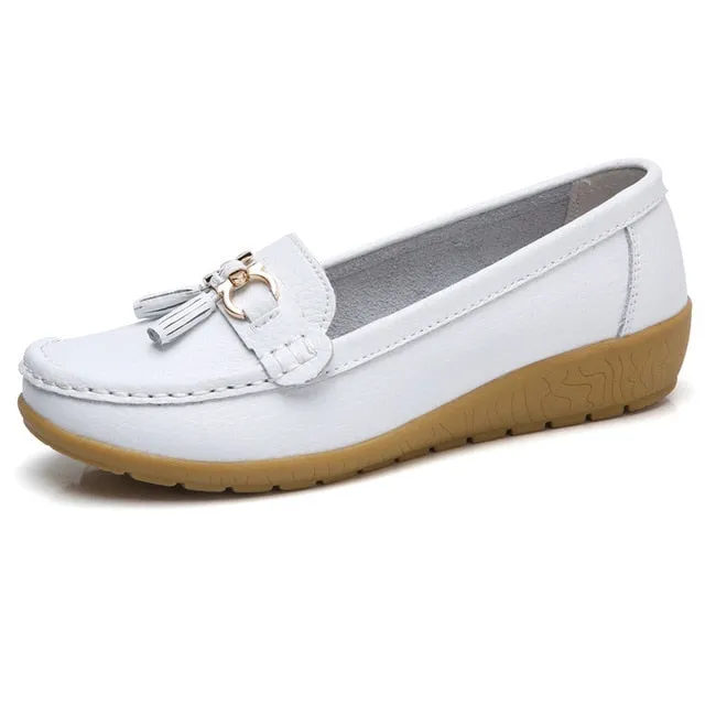Loafers With A Heel Women Loafers Genuine Leather Flats Slip On Moccasins Shoes