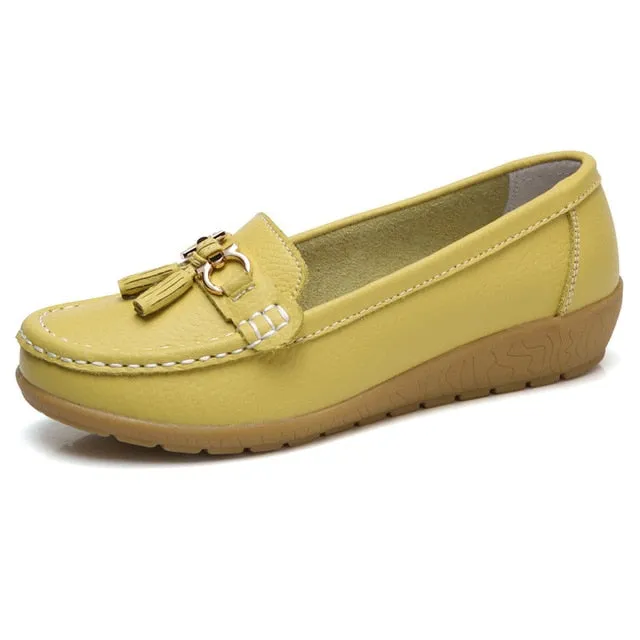 Vibram Sole Loafers Women Loafers Genuine Leather Flats Slip On Moccasins Shoes