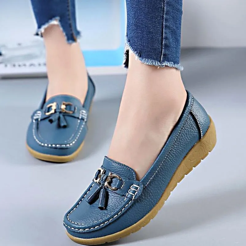 Women Loafers Genuine Leather Flats Slip On Moccasins Shoes Golf Le Fleur Loafers