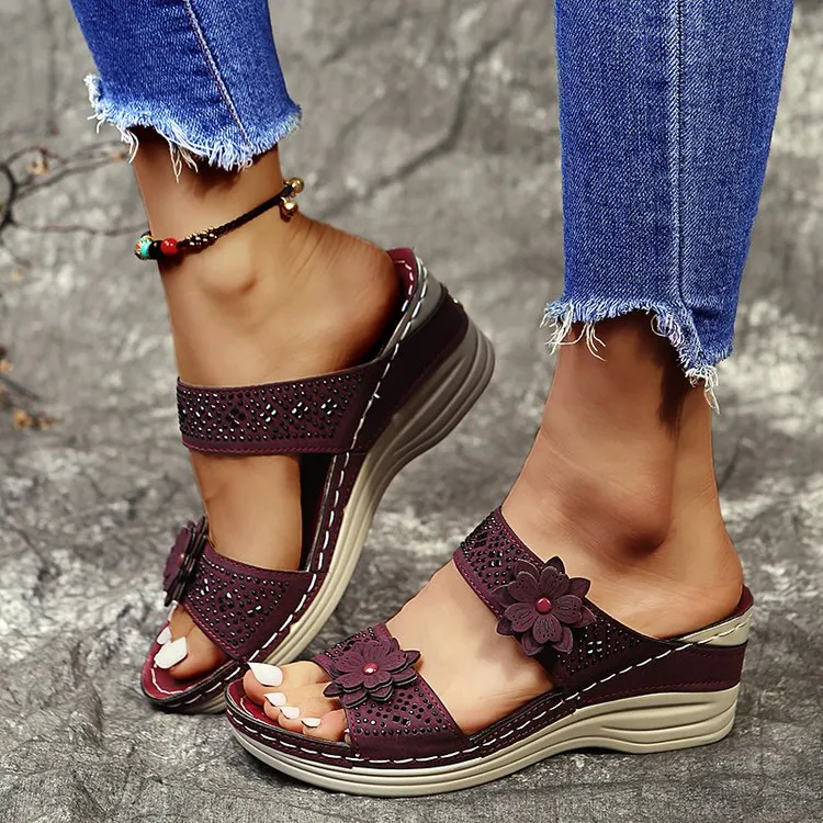 Women's Soft Footbed Orthopedic Arch-Support Floral Wedge Sandal Dance Sandals