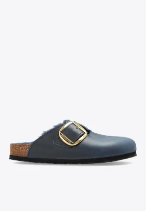 Personalized Embroidered Slippers Boston Big Buckle Shearling Mules