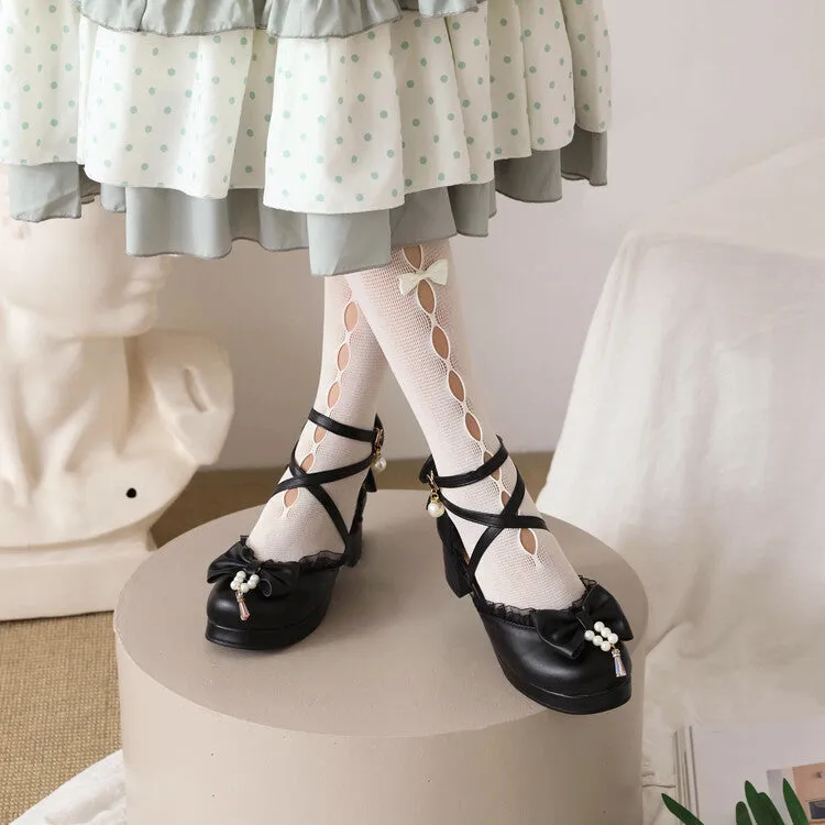 Women's Bow Tie  Ankle Strap Block Heel Platform Sandals Adjustable Slide Sandals