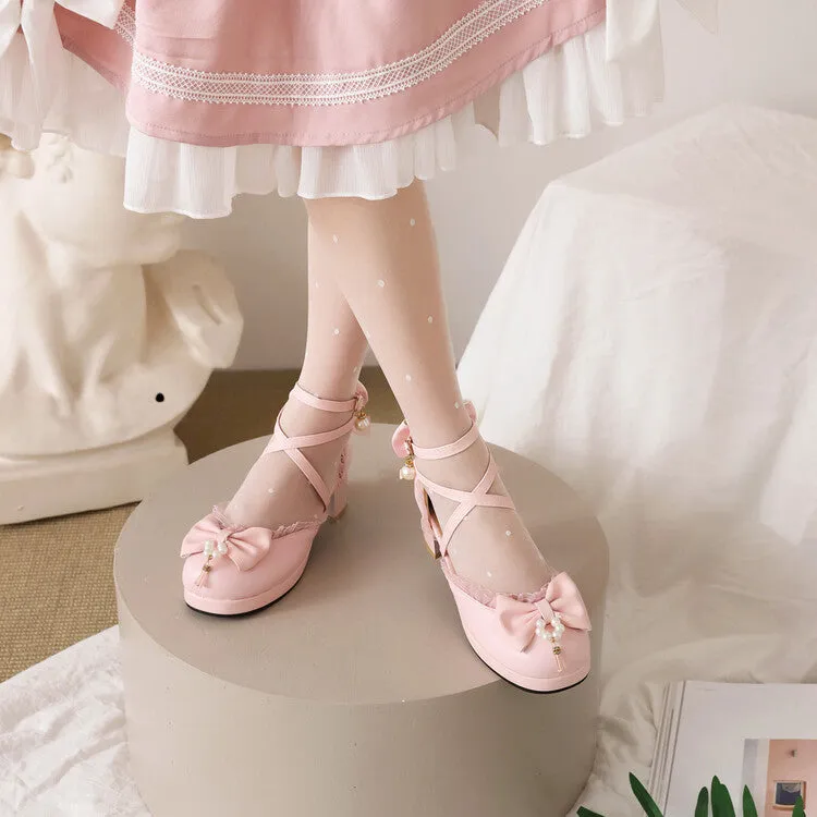 Women's Bow Tie  Ankle Strap Block Heel Platform Sandals Sandals Discontinued