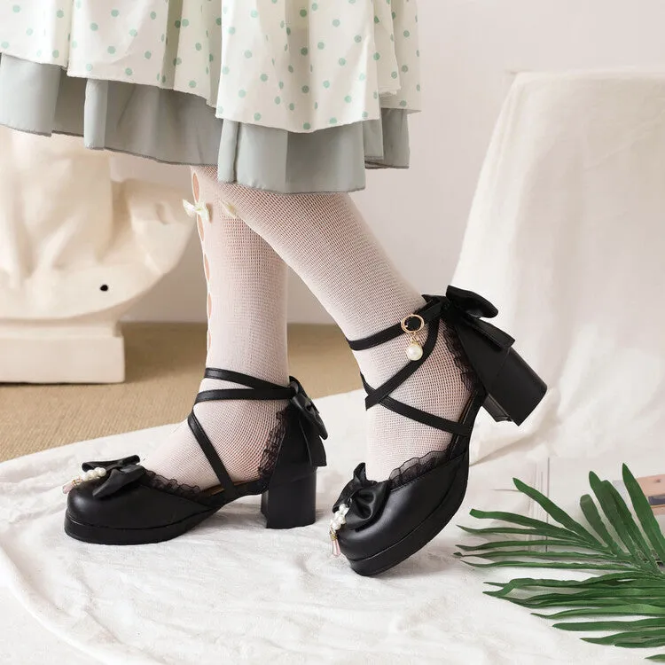 Jamaica Sandals Ochi Women's Bow Tie  Ankle Strap Block Heel Platform Sandals