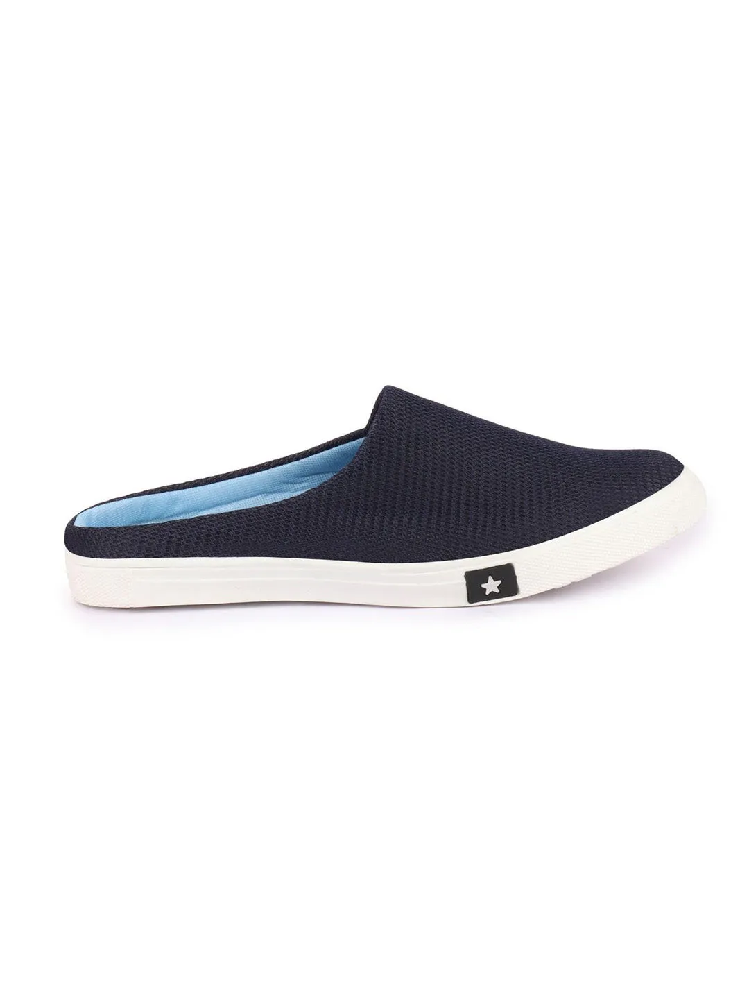 Wide Width Slip On Sneakers Men Navy Blue Casual Canvas Slip-On Shoes