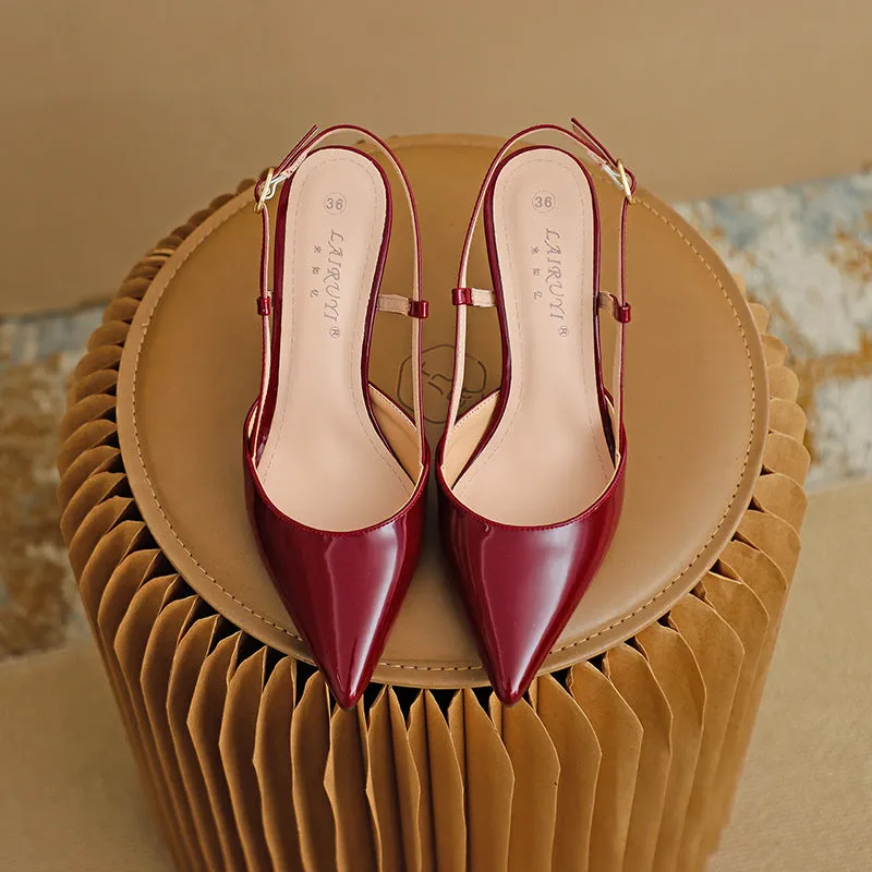 Pointed Toe High Heeled Sandals Patent Leather Women's Shoes Sandals Store Near Me