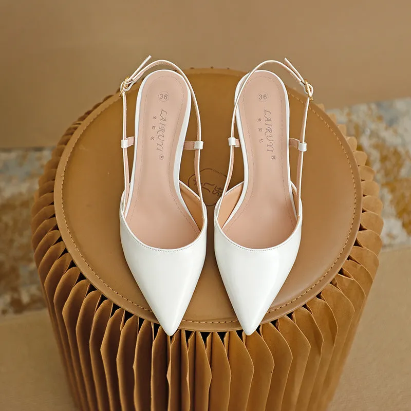 Pointed Toe High Heeled Sandals Patent Leather Women's Shoes Sandals Chanel