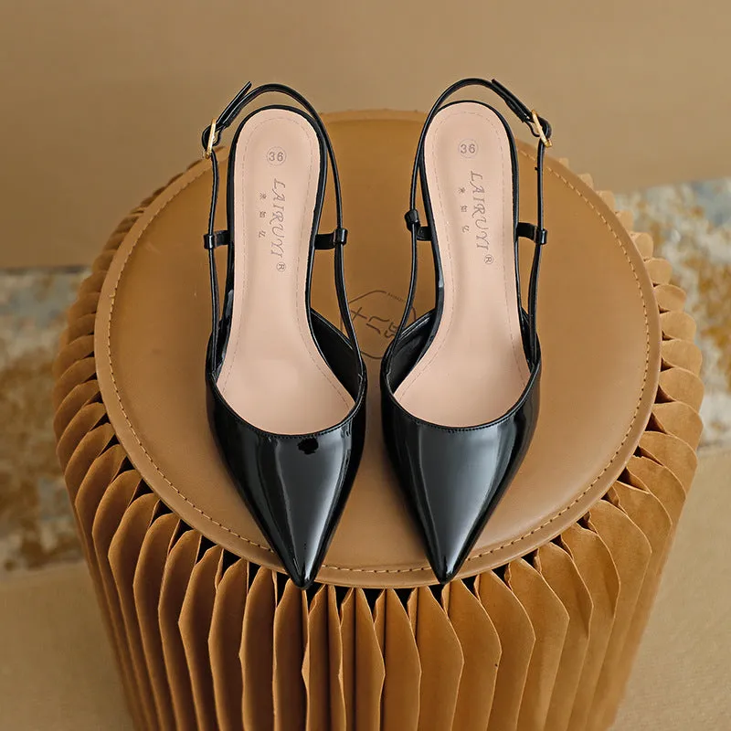 Pointed Toe High Heeled Sandals Patent Leather Women's Shoes American Made Sandals