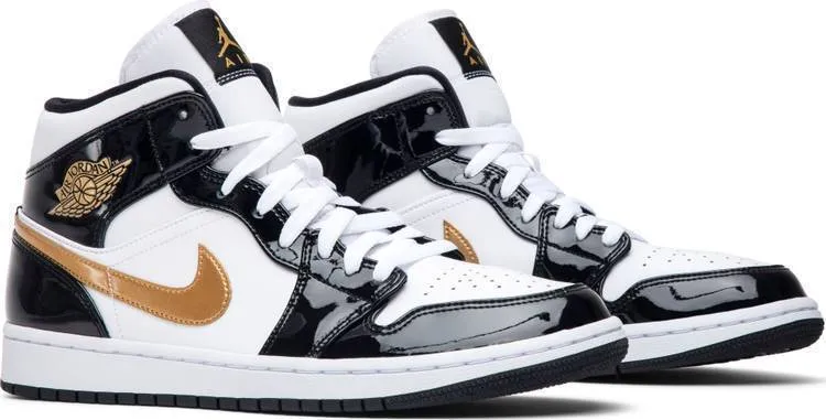 Nike Air Jordan 1 Mid Patent 'Black Gold' Shoes Basketball Men Sale Size US 8, 8.5, 9, 10, 11 Rare Asics Shoes