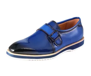 Royal Blue Men's Casual Shoes Patent Leather Single Monk Strap Style-Skyler Drive Sneakers
