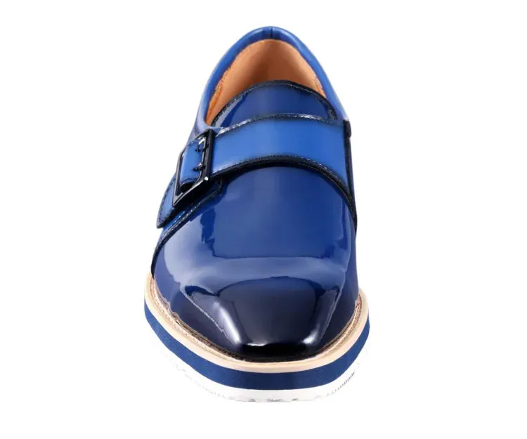 Royal Blue Men's Casual Shoes Patent Leather Single Monk Strap Style-Skyler Cloud Sneakers Sale