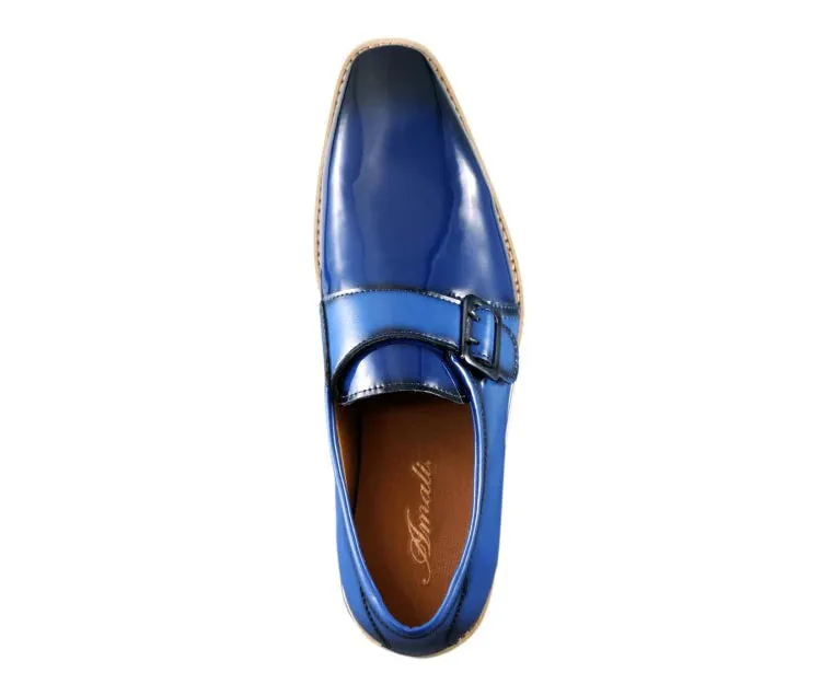 All Star Sneakers Royal Blue Men's Casual Shoes Patent Leather Single Monk Strap Style-Skyler