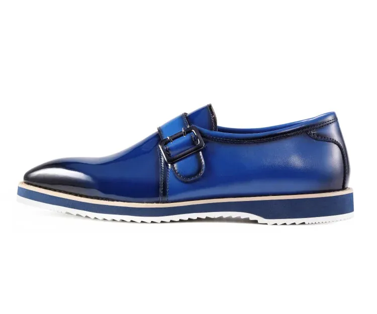 Suits With Sneakers Royal Blue Men's Casual Shoes Patent Leather Single Monk Strap Style-Skyler