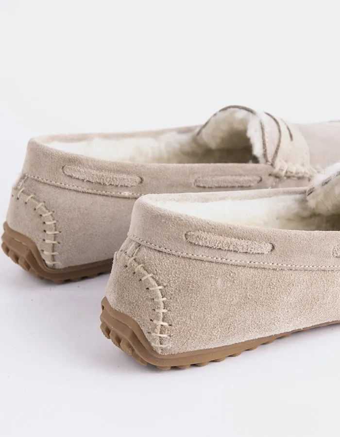 Bobble Taupe Suede Loafers Round Toe