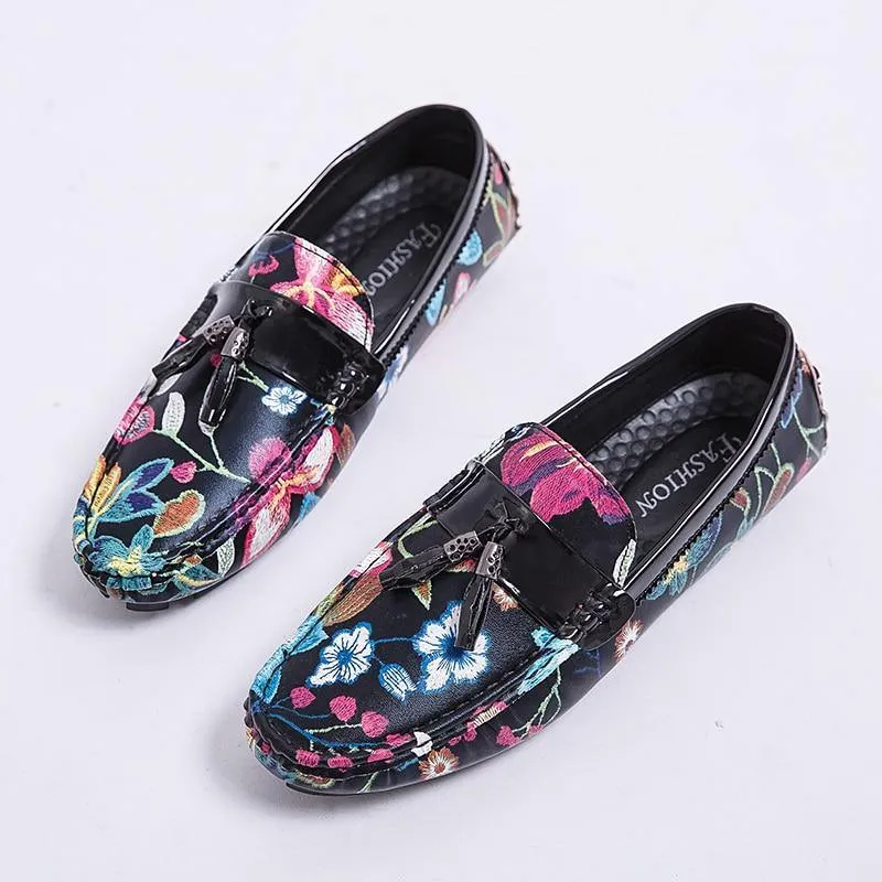 Men's Casual Flower Design Loafers Loafers Round Heels